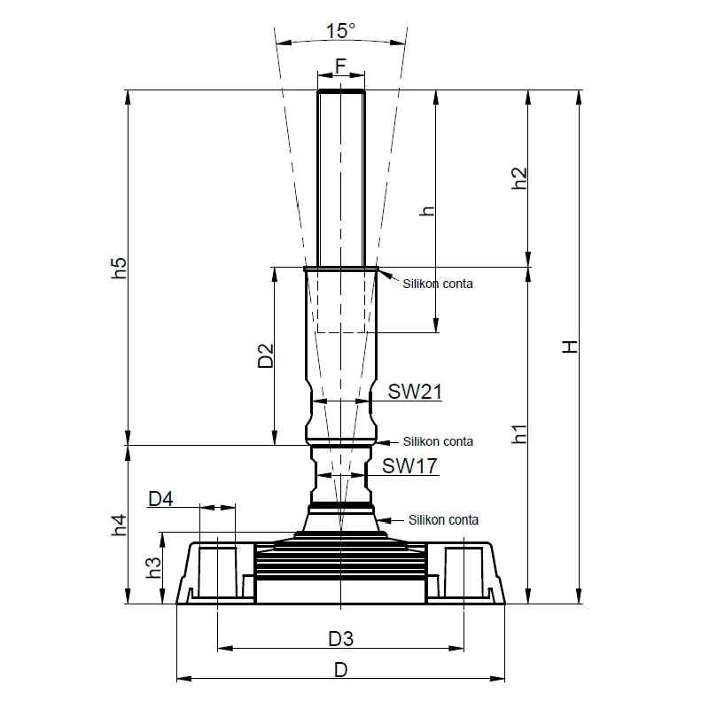 HPAİMZB - Hijyenik Plastik Ayak İnoks Mafsallı Zemin Bağlantılı